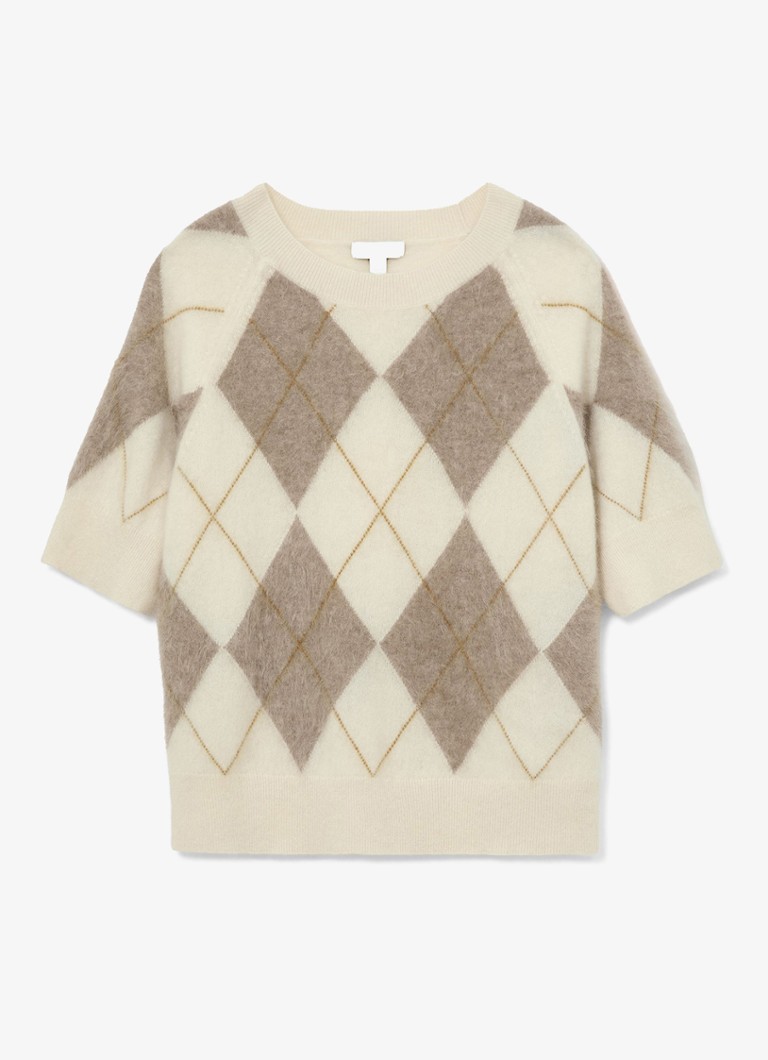 Reiss Dames Aimee fijngebreide top van kasjmier met ruitdessin in de kleur Beige