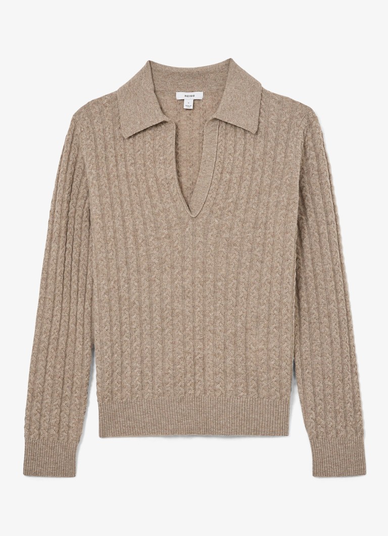 Reiss Dames Millie kabelgebreide trui in kasjmier wolblend in de kleur Beige