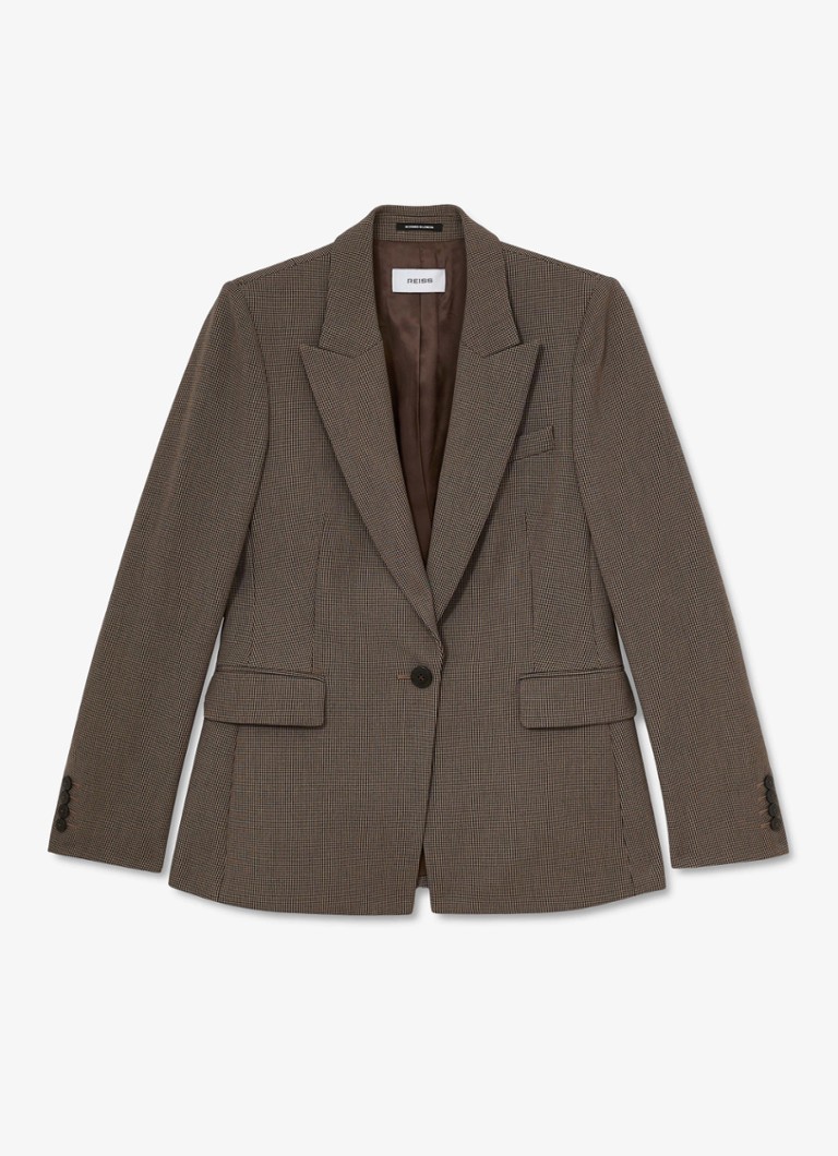 Reiss Dames Gabi single-breasted blazer met pied-de-poule dessin in de kleur Bruin