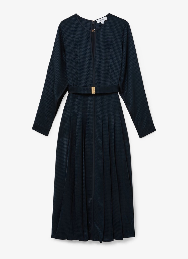 Reiss Dames Kea midi jurk met ceintuur en plooidetail in de kleur Donkerblauw