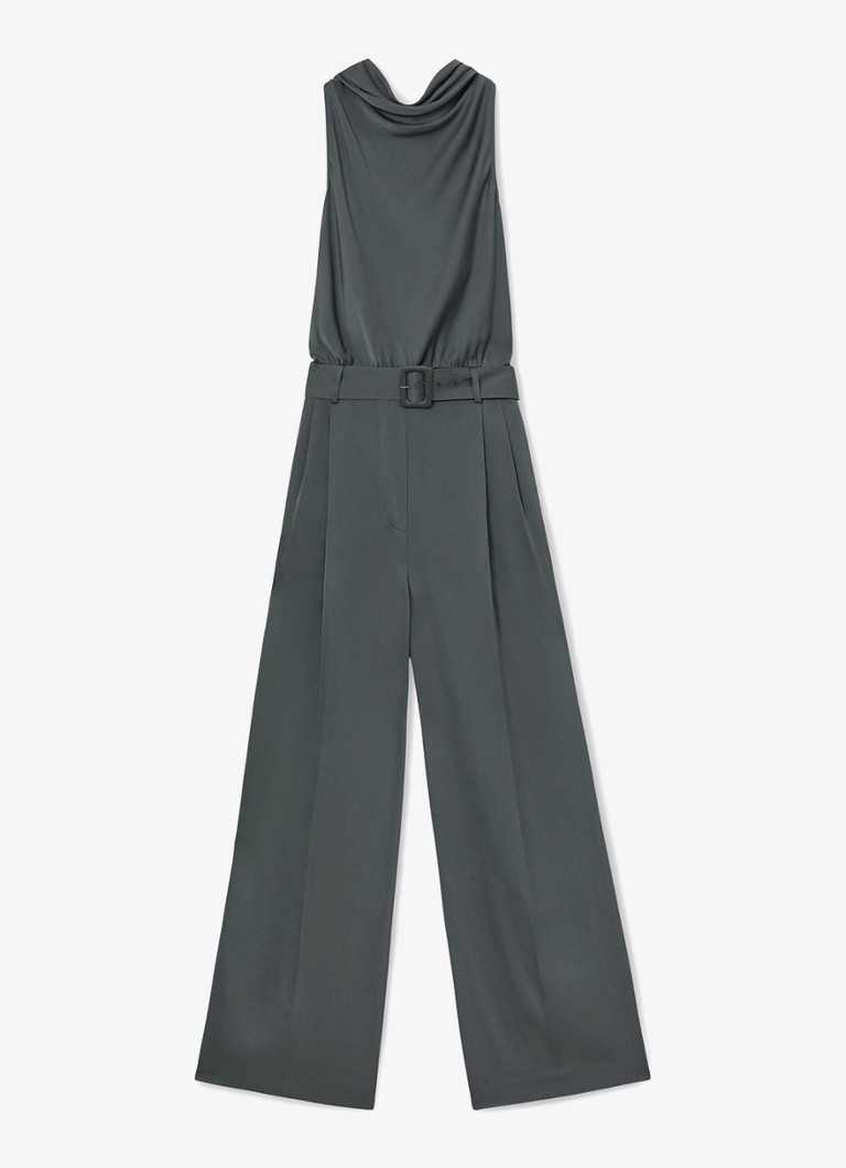 Reiss Dames Erica wide fit jumpsuit van satijn in de kleur Donkergrijs