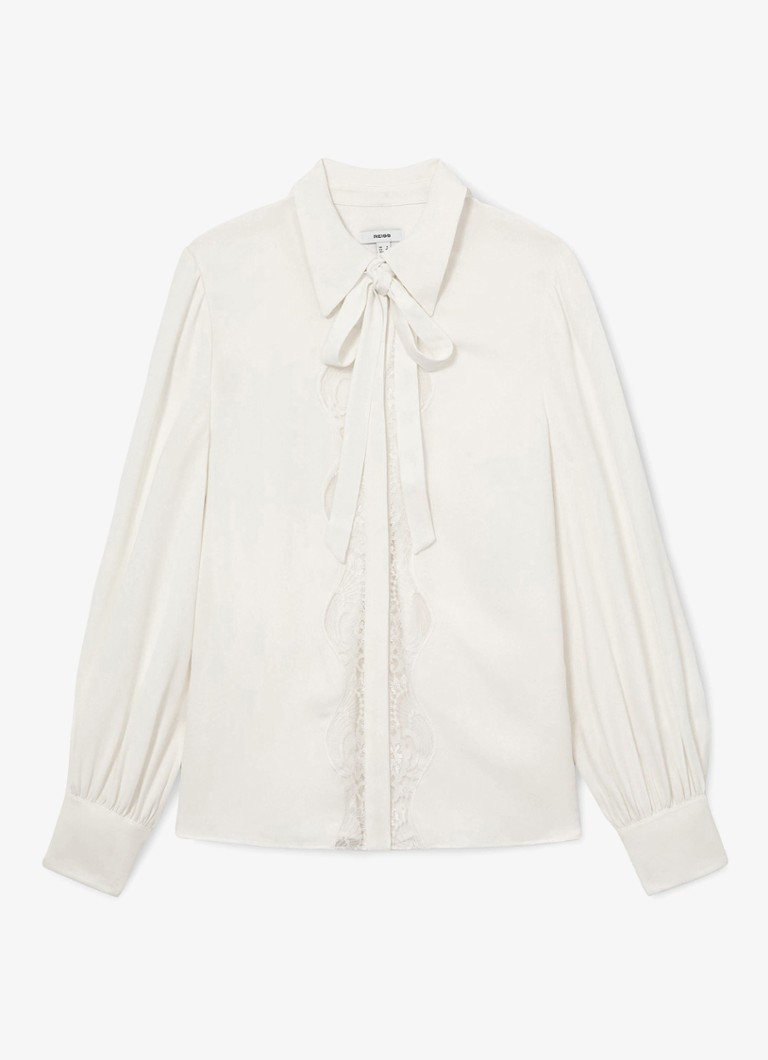 Reiss Dames Estelle blouse met kant en strikdetail in de kleur Wit