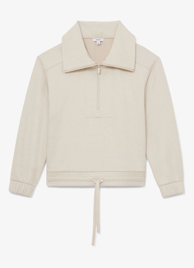 Reiss Dames Layla sweater van wol en lyocell met hakve rits in de kleur Wit