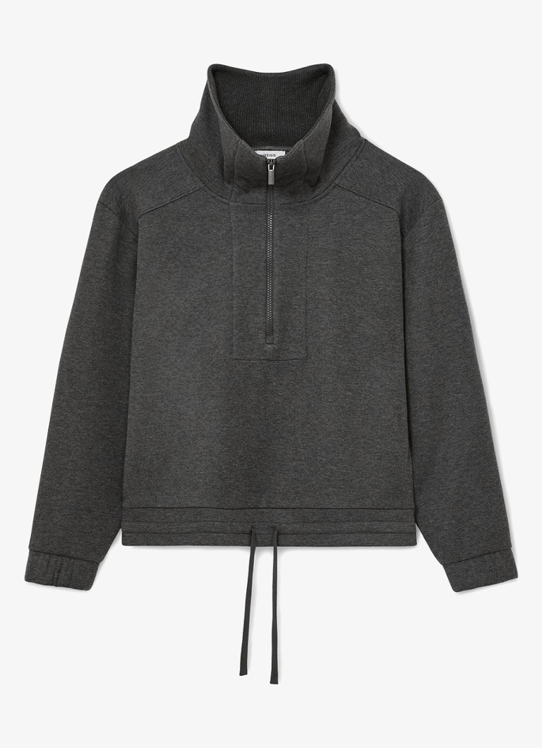 Reiss Dames Layla sweater van wol en lyocell met halve rits in de kleur Donkergrijs