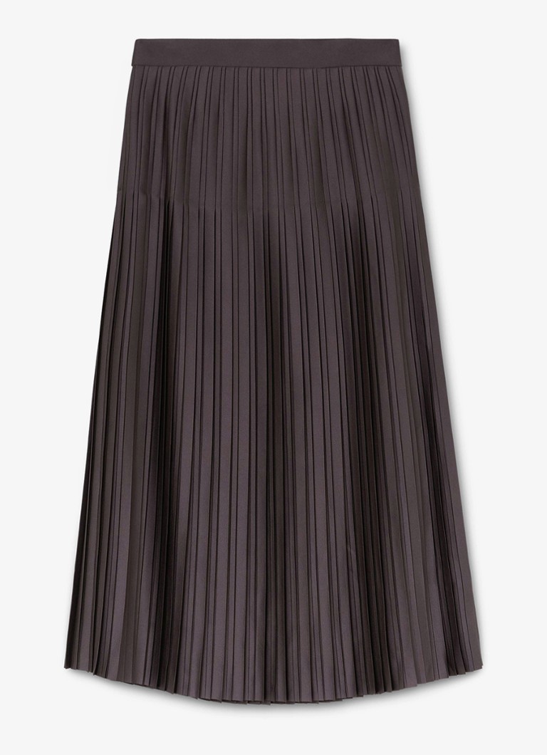 Reiss Dames Savannah midi plooirok met split in de kleur Donkerbeige