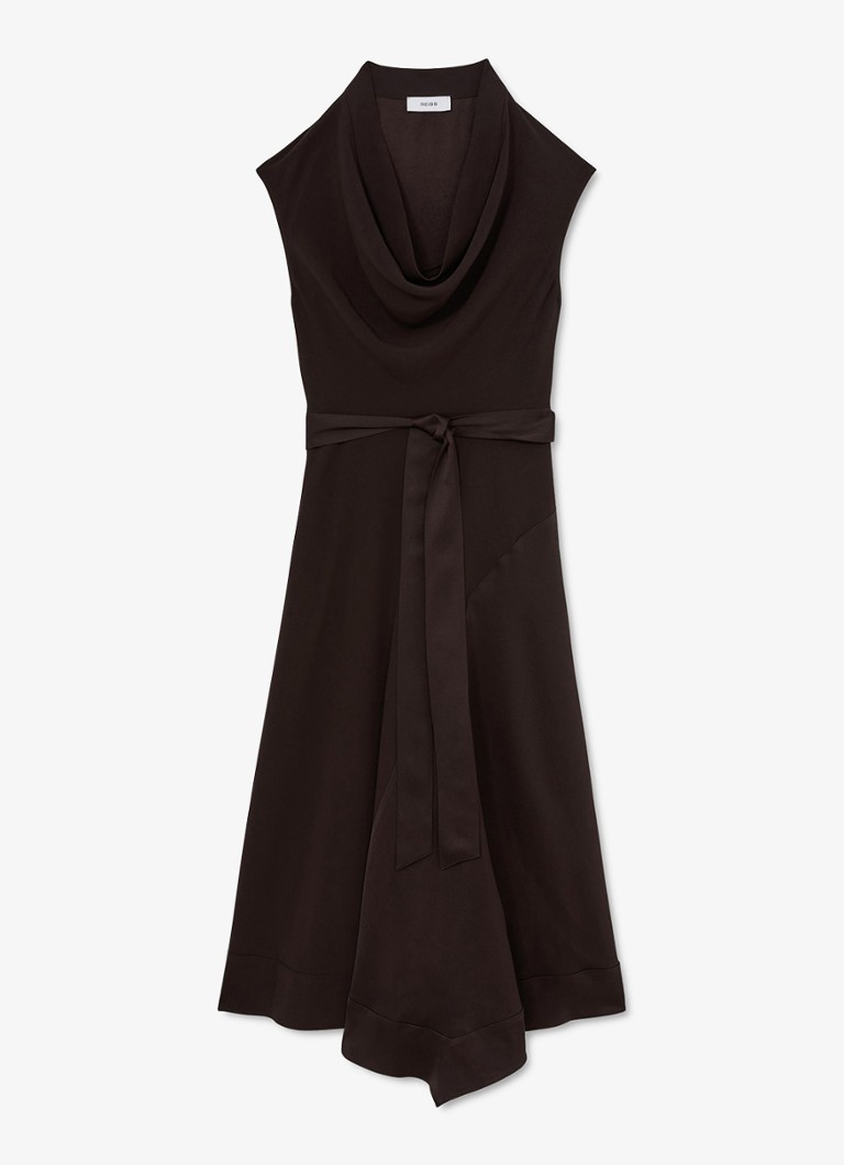 Reiss Dames Justine midi jurk met strikceintuur in de kleur Aubergine