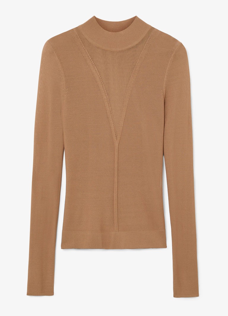 Reiss Dames Selene gebreide top met transparante details in de kleur Camel