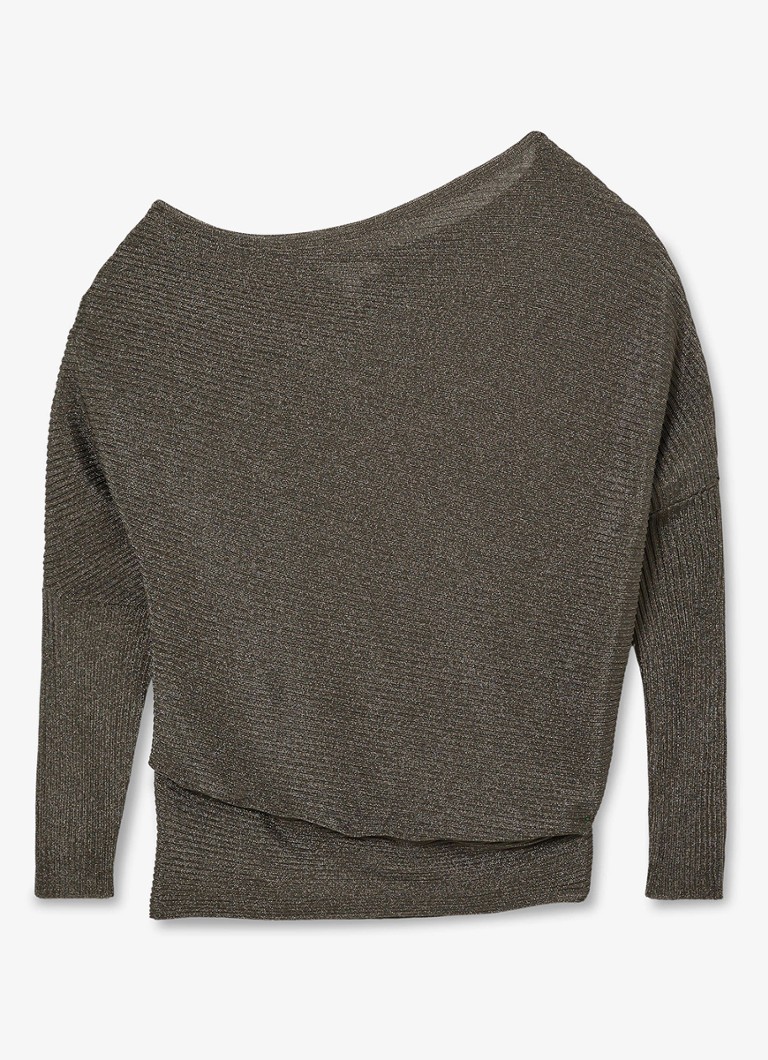 Reiss Dames Logan fijngebreide trui met asymmetrische drapering in de kleur Metallic
