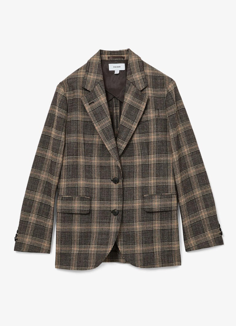 Reiss Dames Sandor single-breasted blazer van wol in ruitdessin in de kleur Bruin