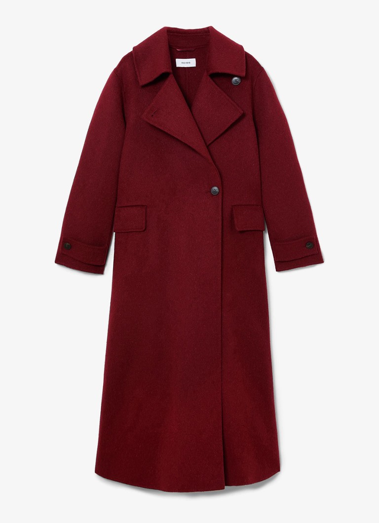 Reiss Dames Alara lange jas in wolblend in de kleur Rood
