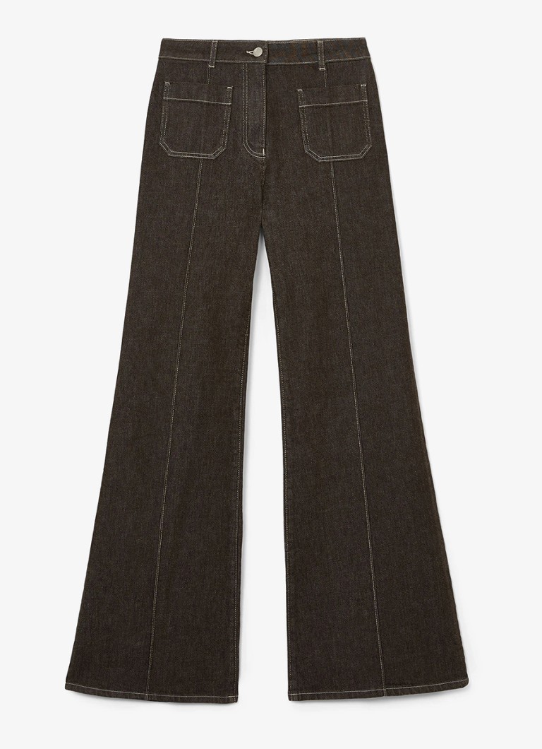 Reiss Dames Sakura high waist flared jeans met opgestikte zakken in de kleur Khaki