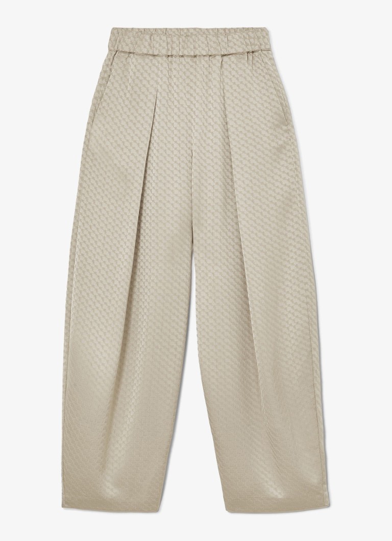 Reiss Dames Dia high waist wide fit pantalon met jacquard dessin in de kleur Naturel