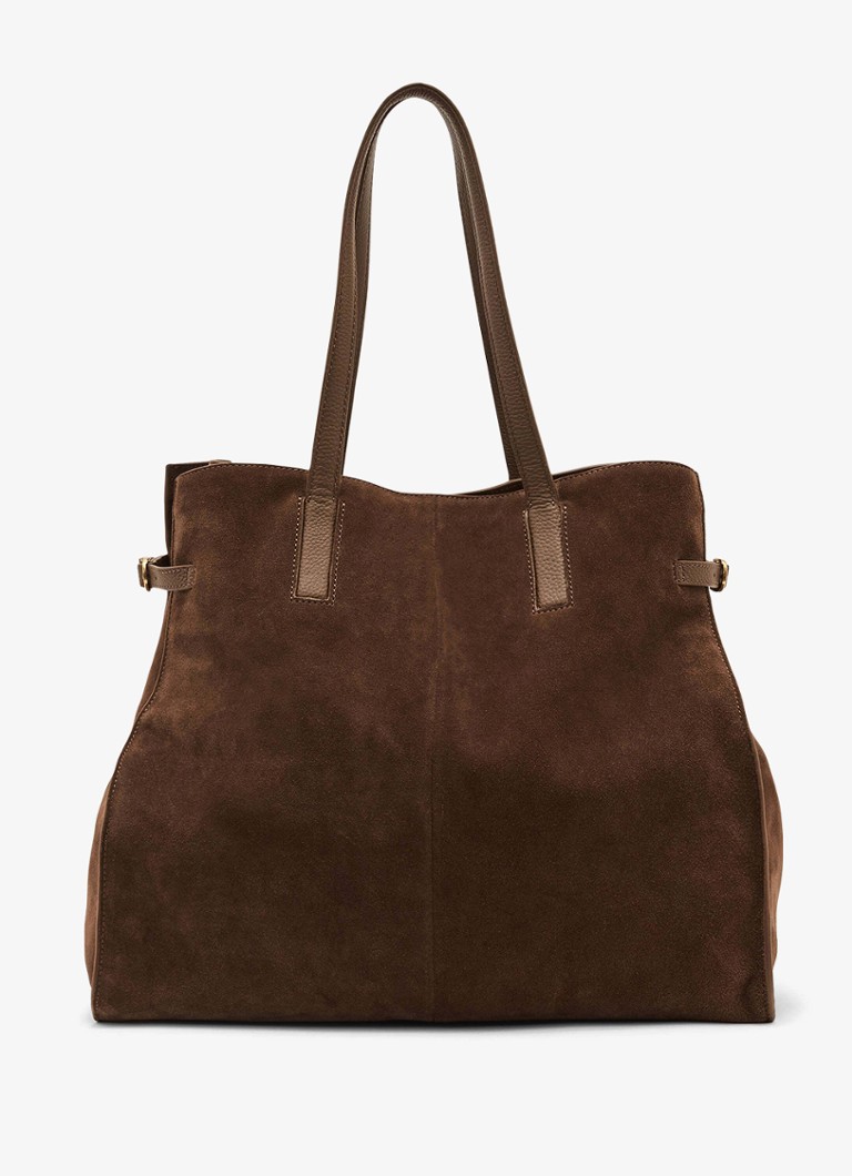 Reiss Dames Indigo oversized shopper van suède in de kleur Donkerbruin