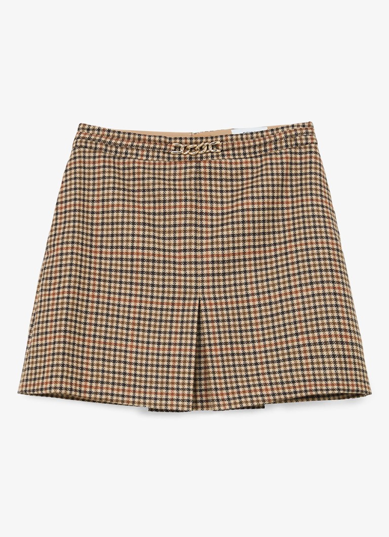 Reiss Dames Willow mini rok van wol met ruitdessin in de kleur Beige