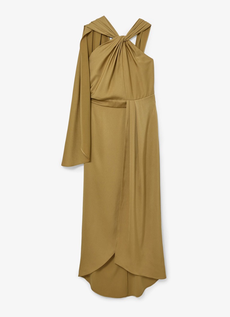 Reiss Dames Clodagh midi jurk met gedrapeerd detail in de kleur Goud