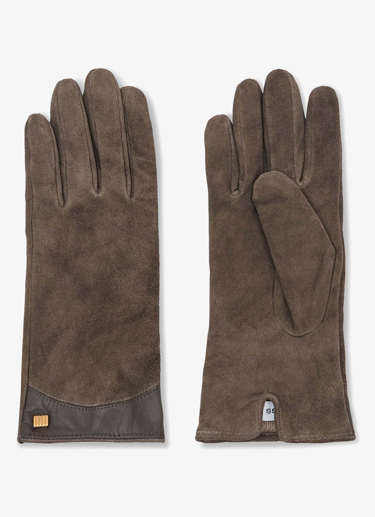 Reiss Dames Claudia suède handschoenen met details van leer in de kleur Grijs