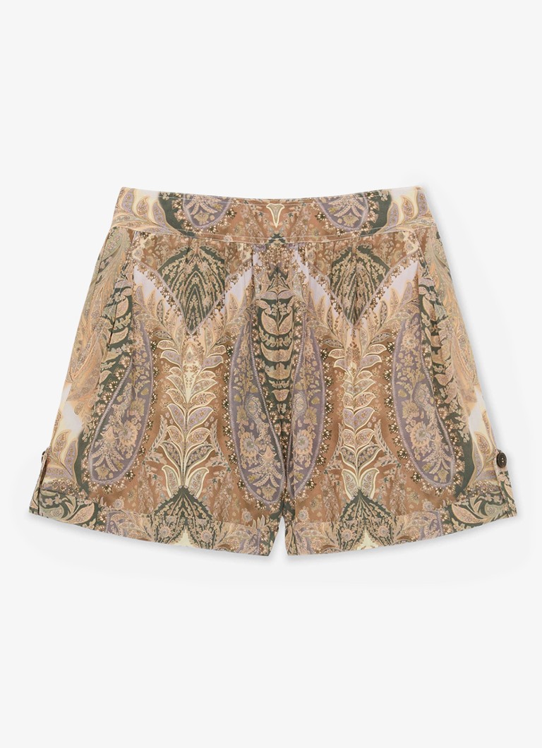 Reiss Dames Neave high waist wide fit korte broek met jacquard dessin in de kleur Zand