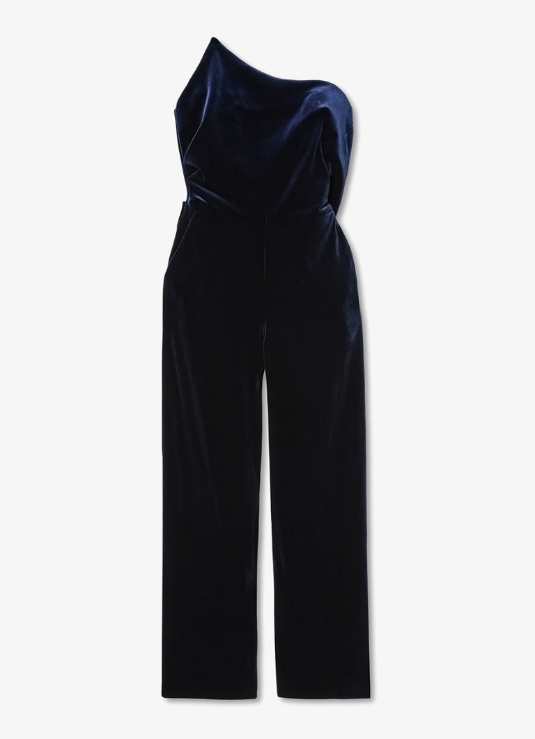 Reiss Dames Dasha strapless wide leg jumpsuit van fluweel in de kleur Blauw