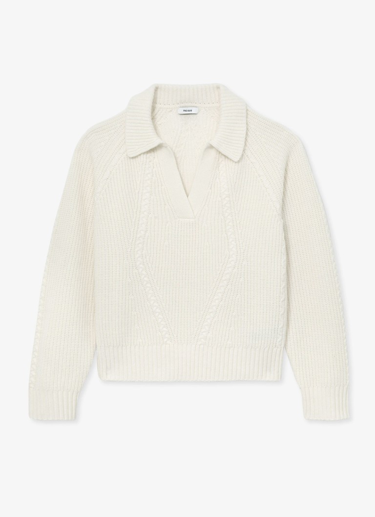 Reiss Dames Lindy kabelgebreide trui van wol en kasjmier in de kleur Creme