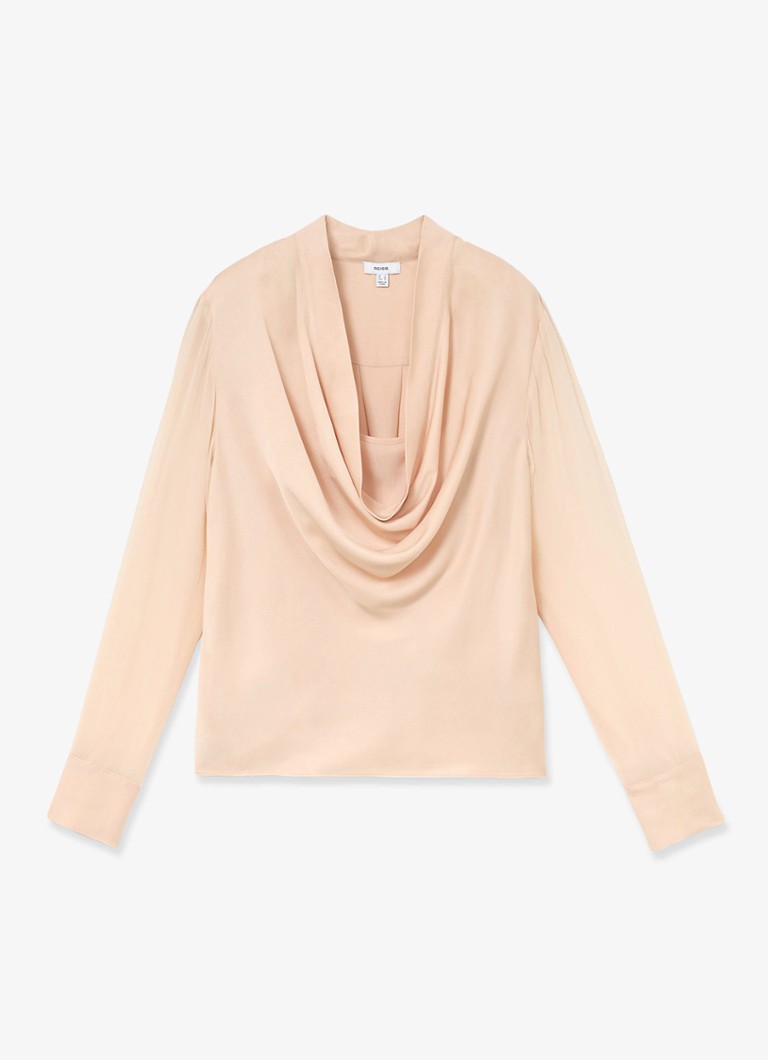 Reiss Dames Dina tuniek met watervalhals in de kleur Zalmroze