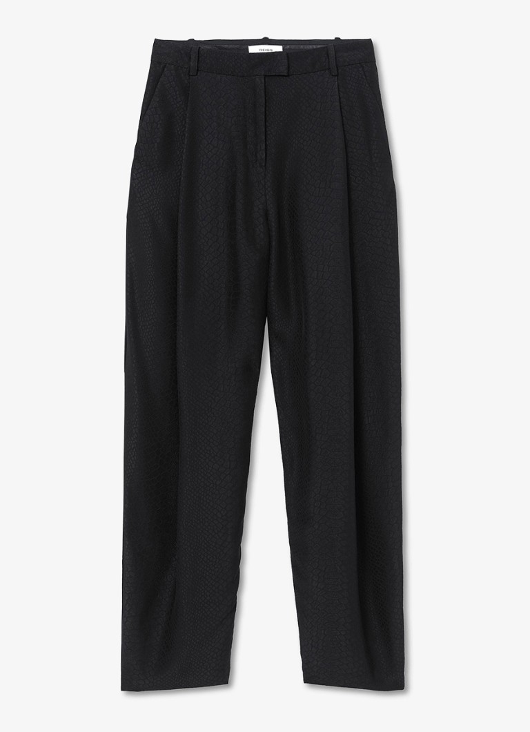 Reiss Dames Aries high waist barrel pantalon met jacquard dessin in de kleur Black / Zwart