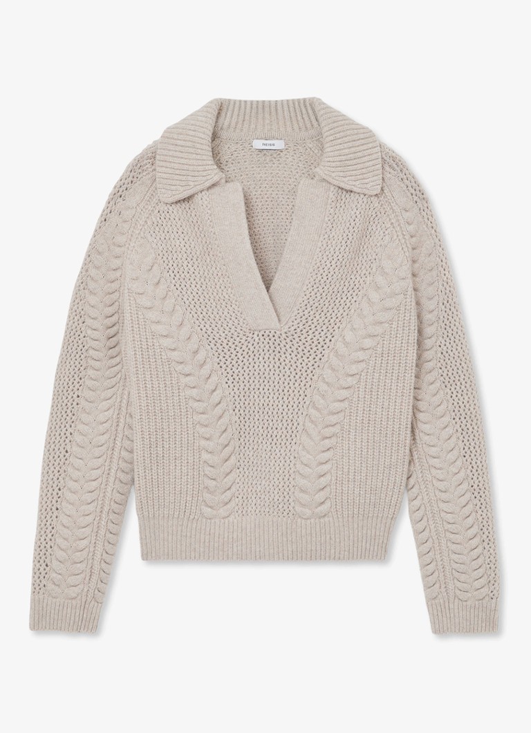 Reiss Dames Auriele grofgebreide trui van wol in de kleur Beige