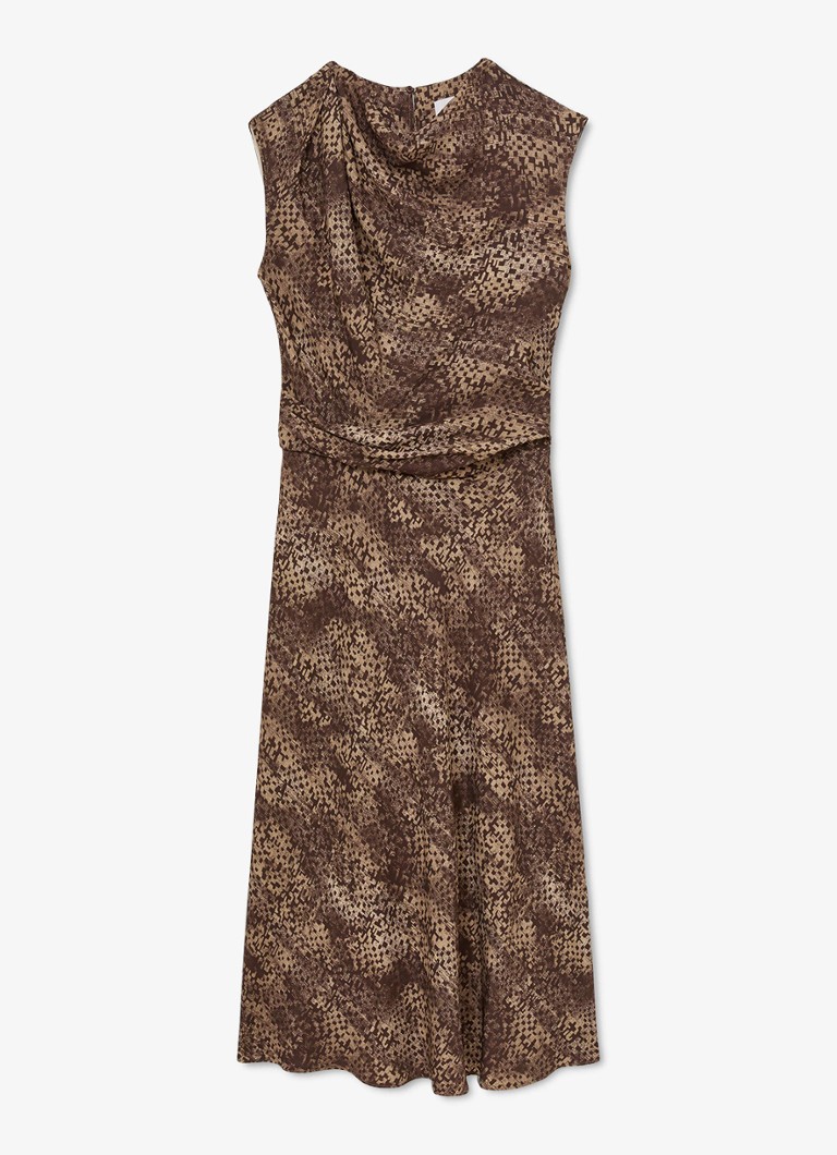 Reiss Dames Camie midi jurk met gedrapeerd detail in de kleur Bruin