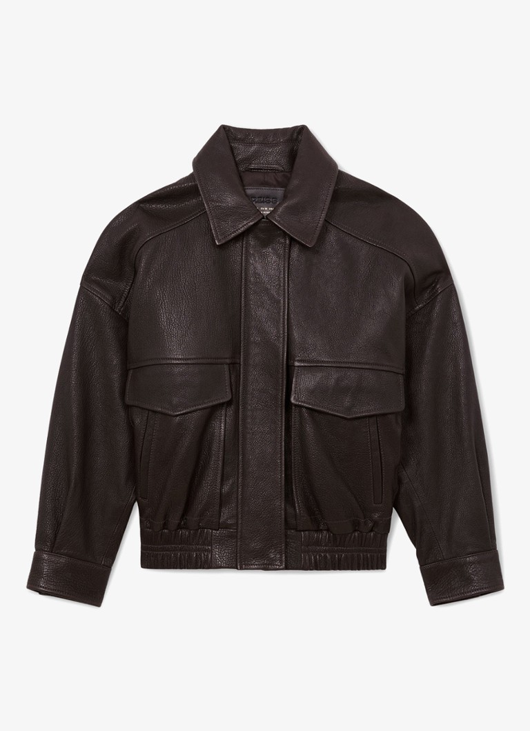 Reiss Dames Maeve jack van leer met opstaande kraag in de kleur Bruin