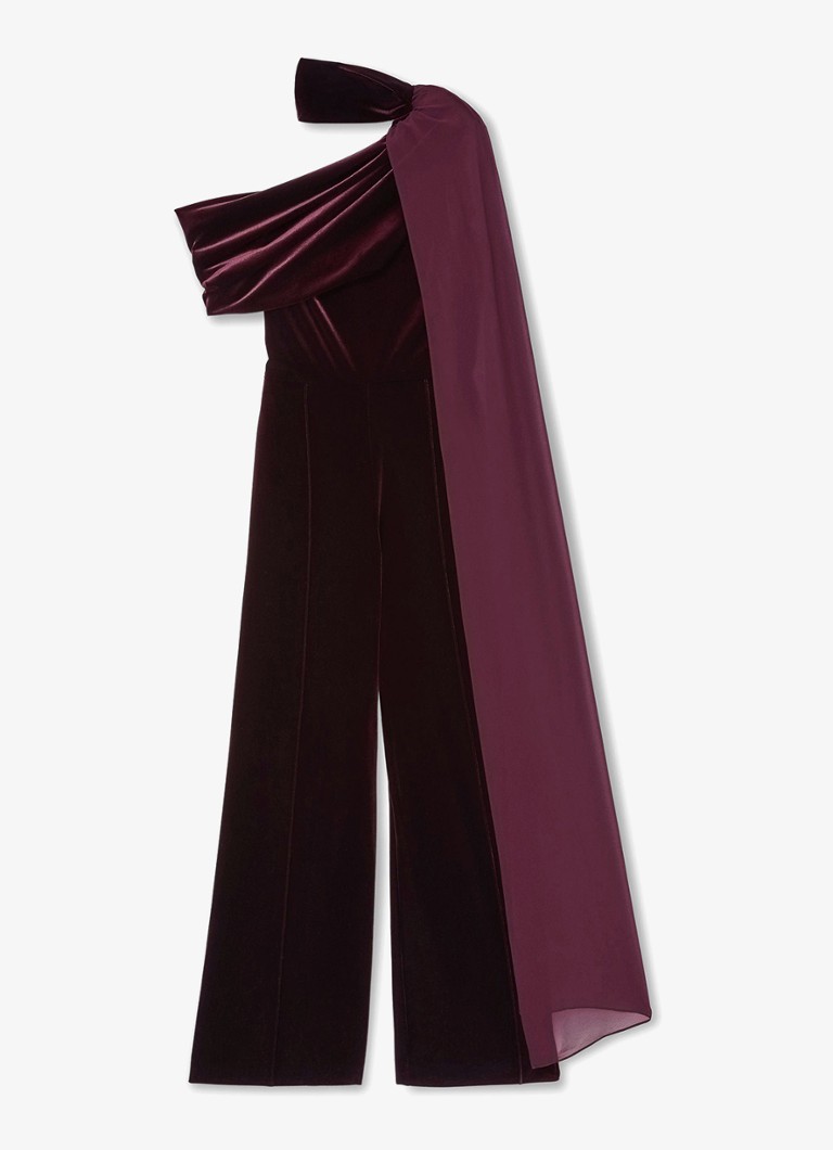 Reiss Dames Carrie gedrapeerde jumpsuit van fluweel in de kleur Bordeauxrood