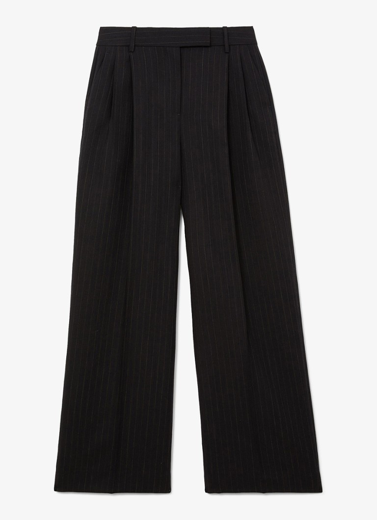 Reiss Dames Beck wide leg pantalon van wol met streepprint in de kleur Blauw