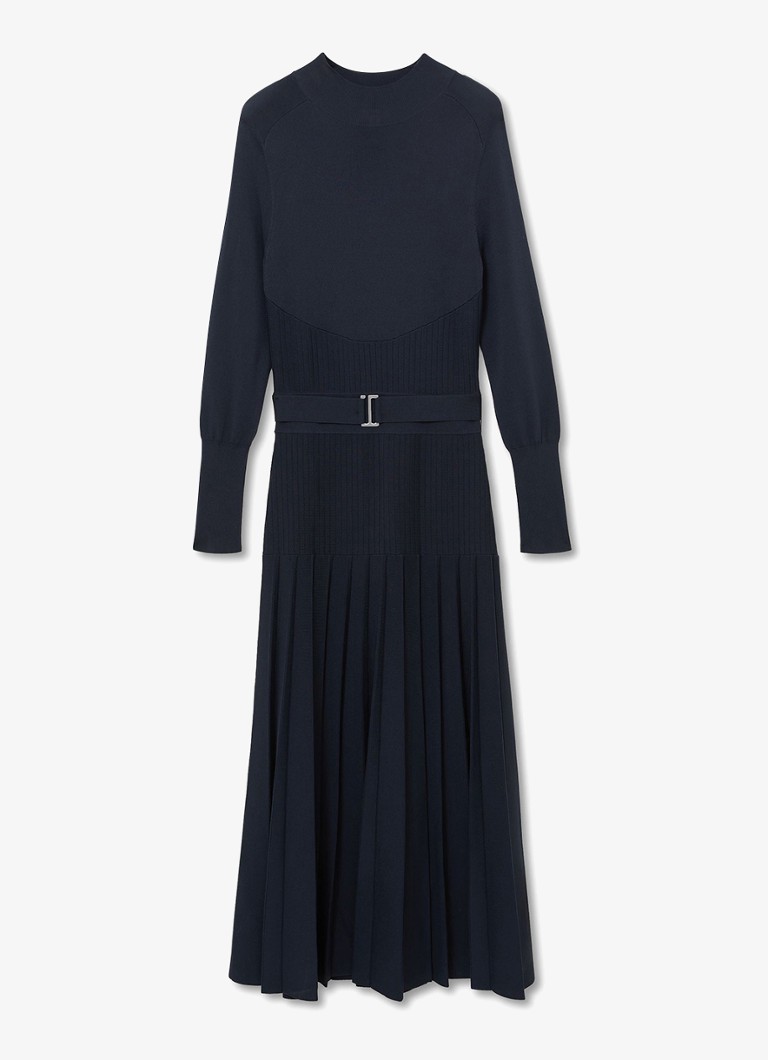 Reiss Dames Lydia ribgebreide maxi jurk met ceintuur in de kleur Blauw