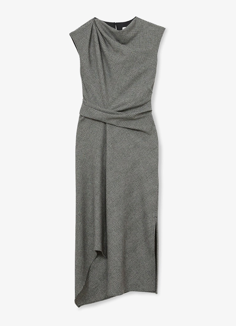 Reiss Dames Petite Clara midi jurk in wolblend met asymmetrisch zoom in de kleur Grijs