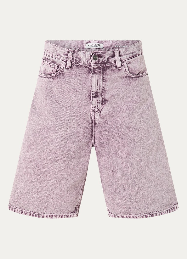 Carhartt WIP Dames High waist wide fit korte broek van denim met donkere wassing in de kleur Aubergine, maat: M