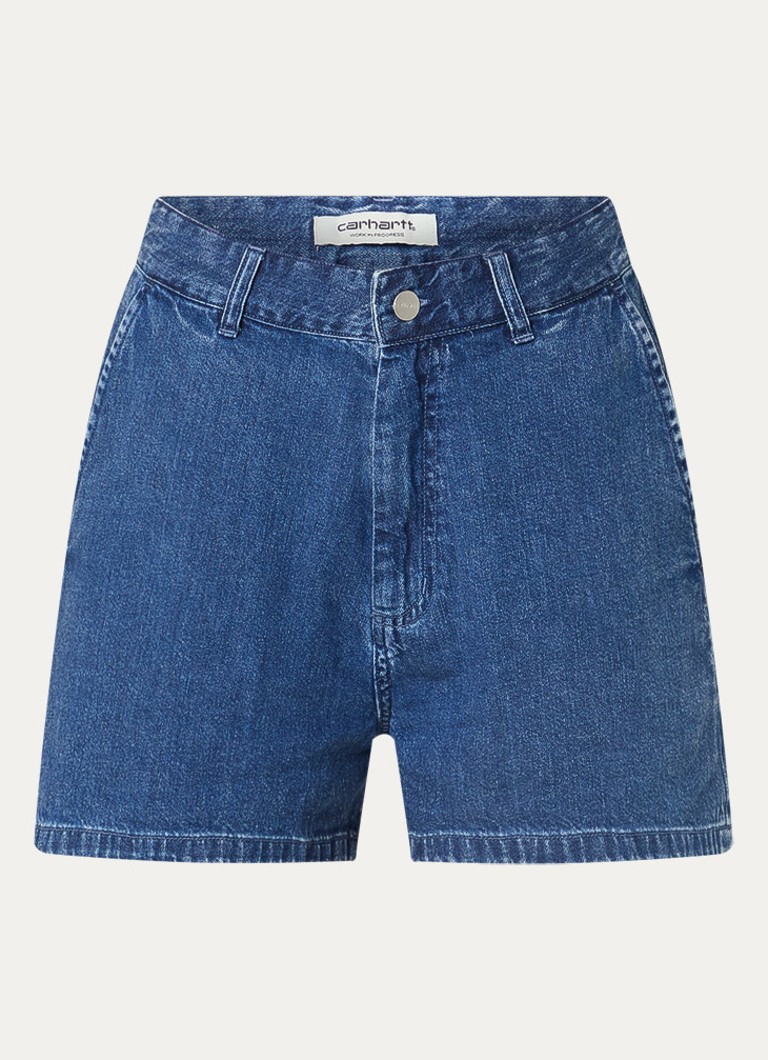 Carhartt WIP Dames Lova Low waist wide fit korte broek van denim met medium wassing in de kleur Indigo, maat: XS