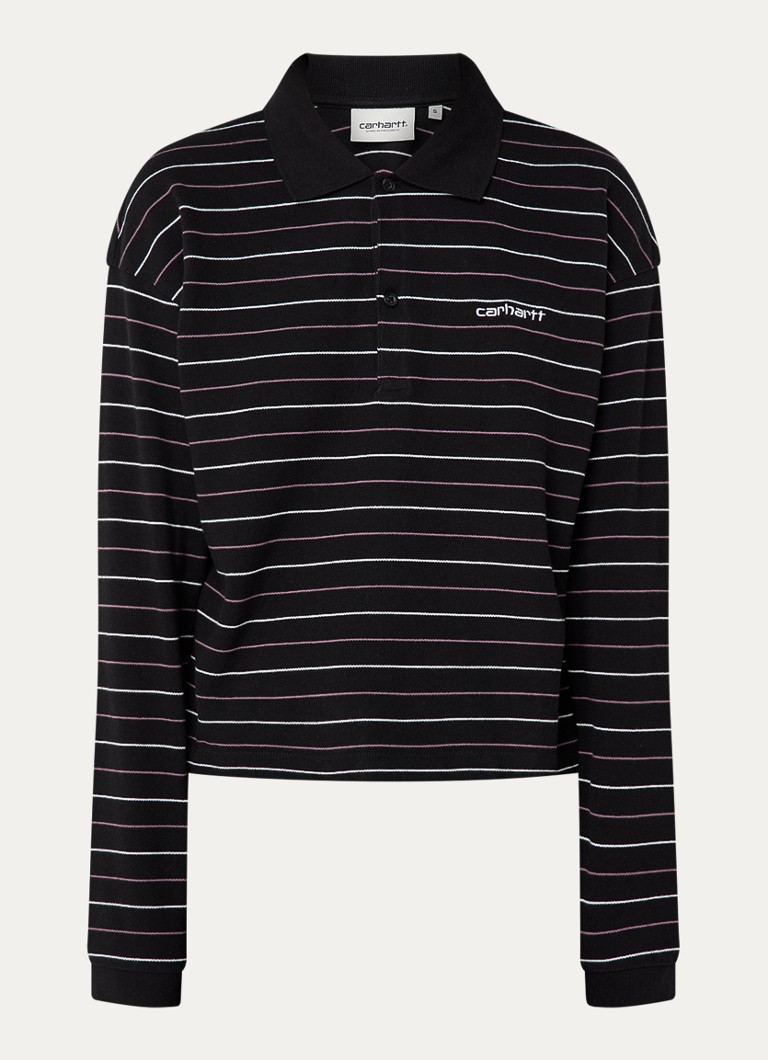 Carhartt WIP Dames Mabel cropped polo van piqué katoen met streepprint in de kleur Zwart, maat: M
