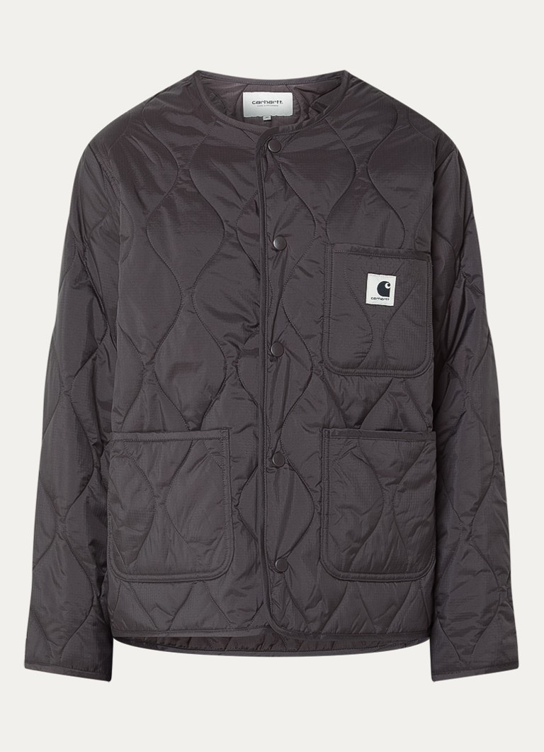 Carhartt WIP Dames Gewatteerd jack met opgestikte zakken en logo in de kleur Donkerbruin, maat: XS