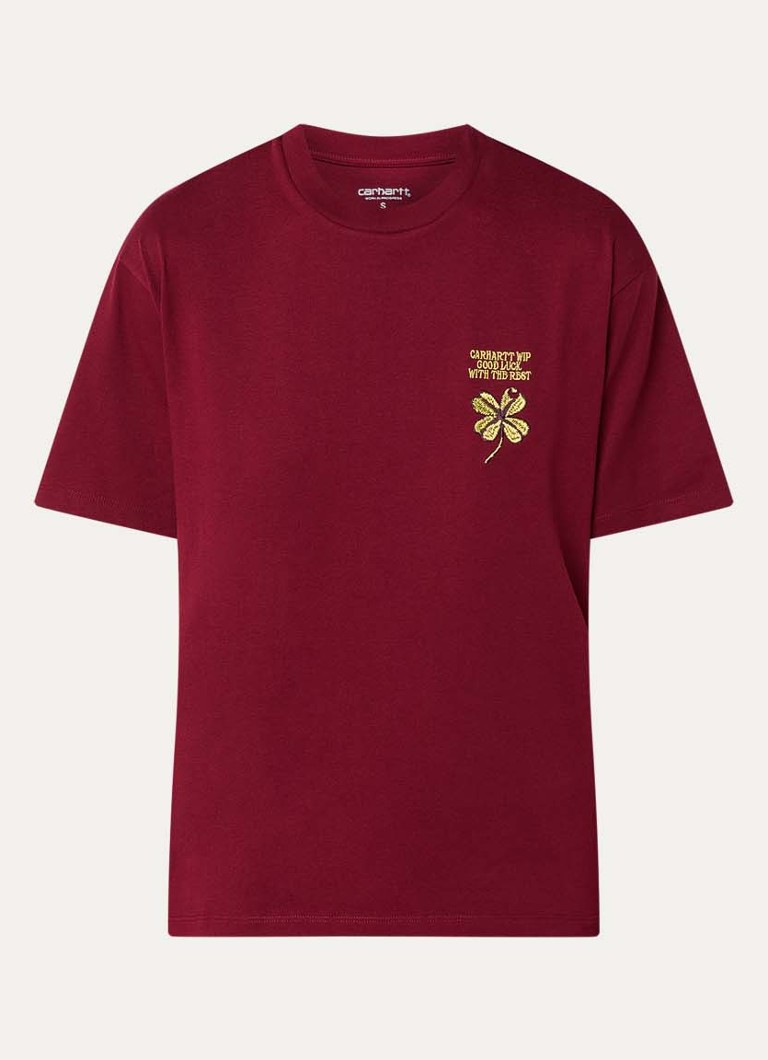 Carhartt WIP Dames Marsala T-shirt met logoborduring in de kleur Donkerrood, maat: S