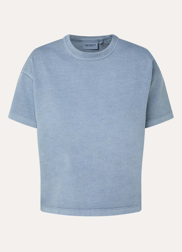 Carhartt WIP Dames Cropped T-shirt met logo in de kleur Staalblauw, maat: XS