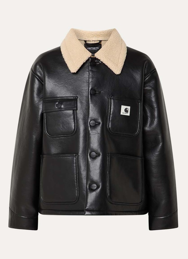 Carhartt WIP Dames Jack van imitatieleer met opgestikte zakken in de kleur Zwart, maat: M