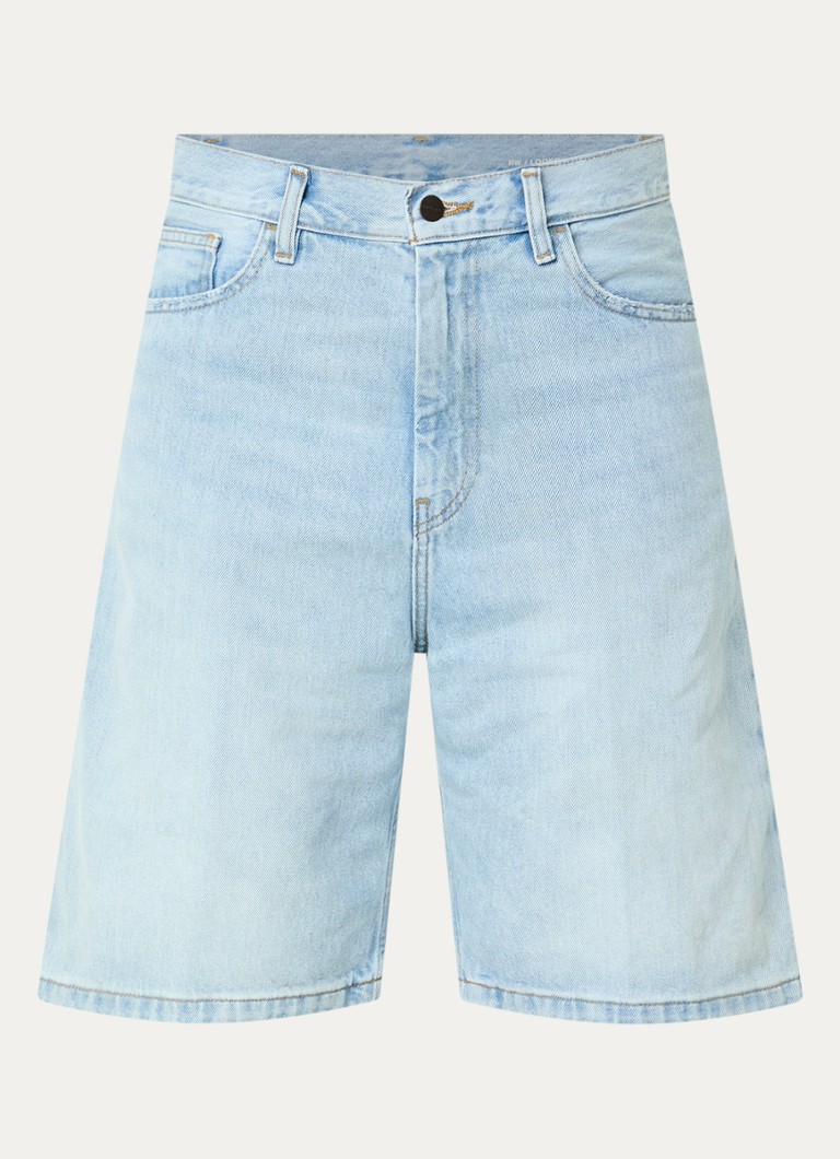 Carhartt WIP Dames Brandon high waist straight fit korte broek van denim in de kleur Lichtblauw, maat: L