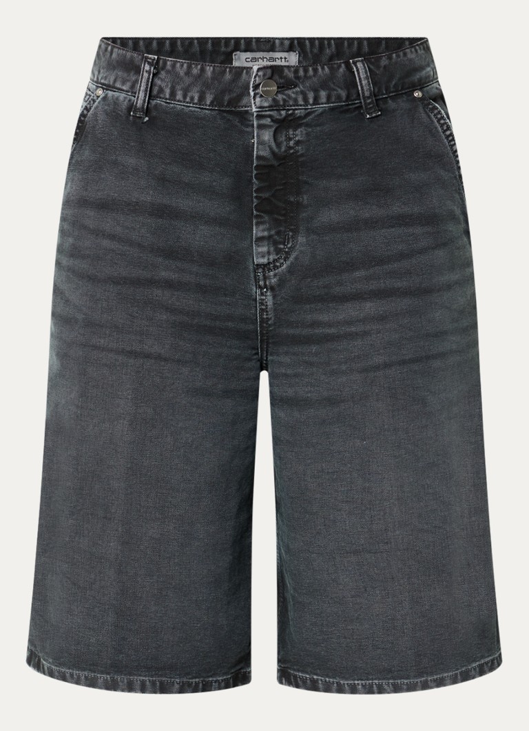 Carhartt WIP Dames Nixon high waist straight fit korte broek van denim in de kleur Zwart, maat: M