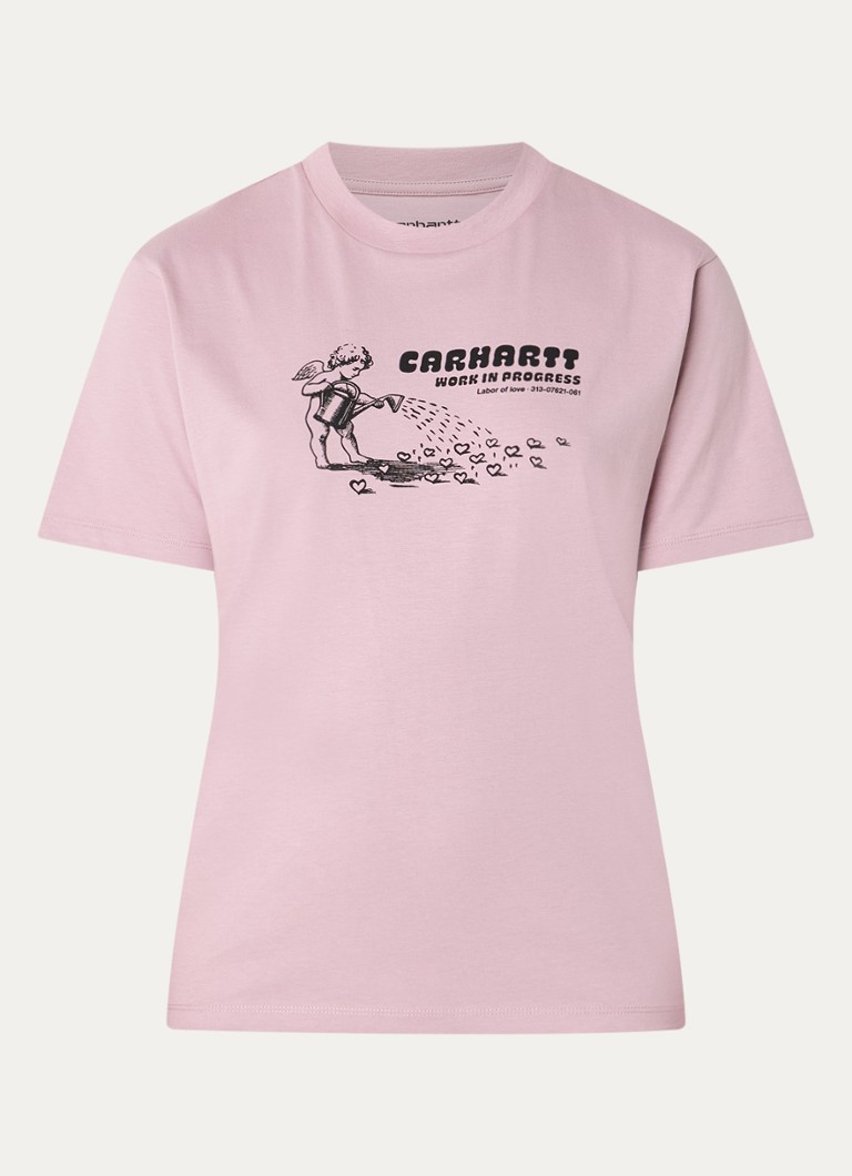 Carhartt WIP Dames Bumper Sticker T-shirt met print in de kleur Oudroze, maat: L