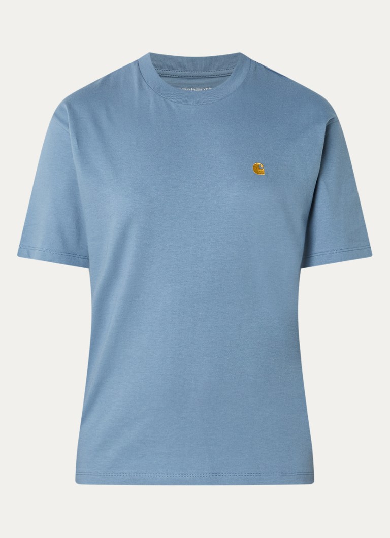 Carhartt WIP Dames Chase T-shirt met logoborduring in de kleur Staalblauw, maat: XS