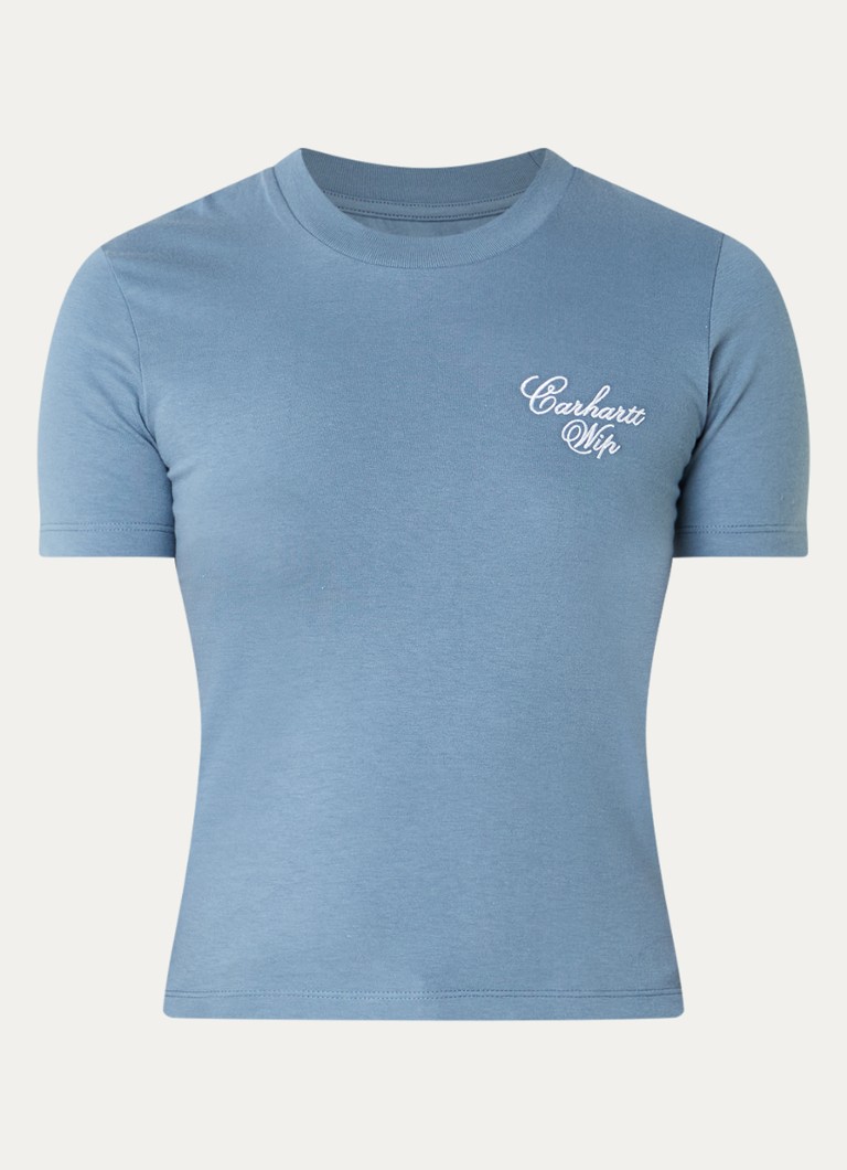 Carhartt WIP Dames Gracious T-shirt met logoborduring in de kleur Blauwgrijs, maat: S