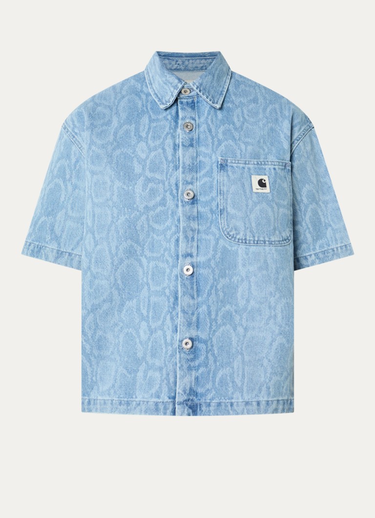 Carhartt WIP Dames Lovilia blouse van denim met print in de kleur Blauwgrijs, maat: XS