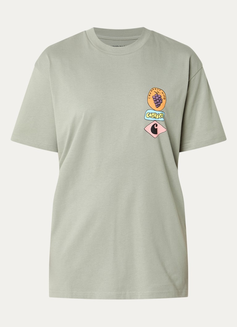 Carhartt WIP Dames Stacked Grapes T-shirt met logo- en backprint in de kleur Olijfgroen, maat: S
