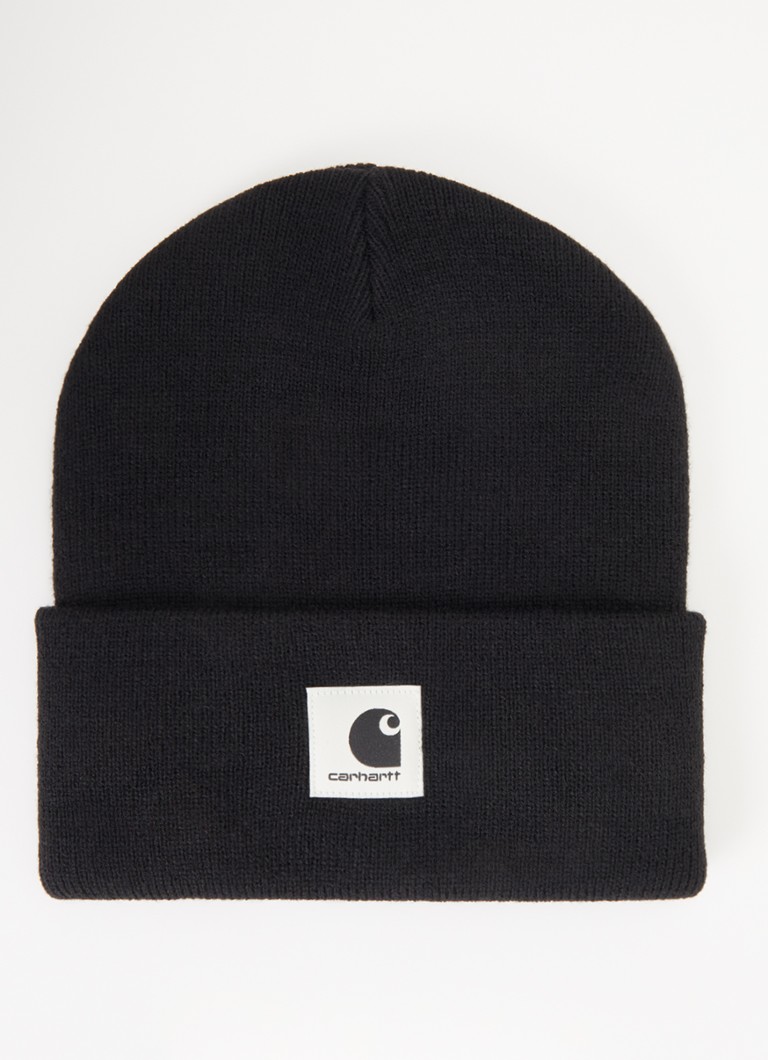 Carhartt WIP Dames Ashley fijngebreide muts met logo in de kleur Zwart, maat: ONE SIZE