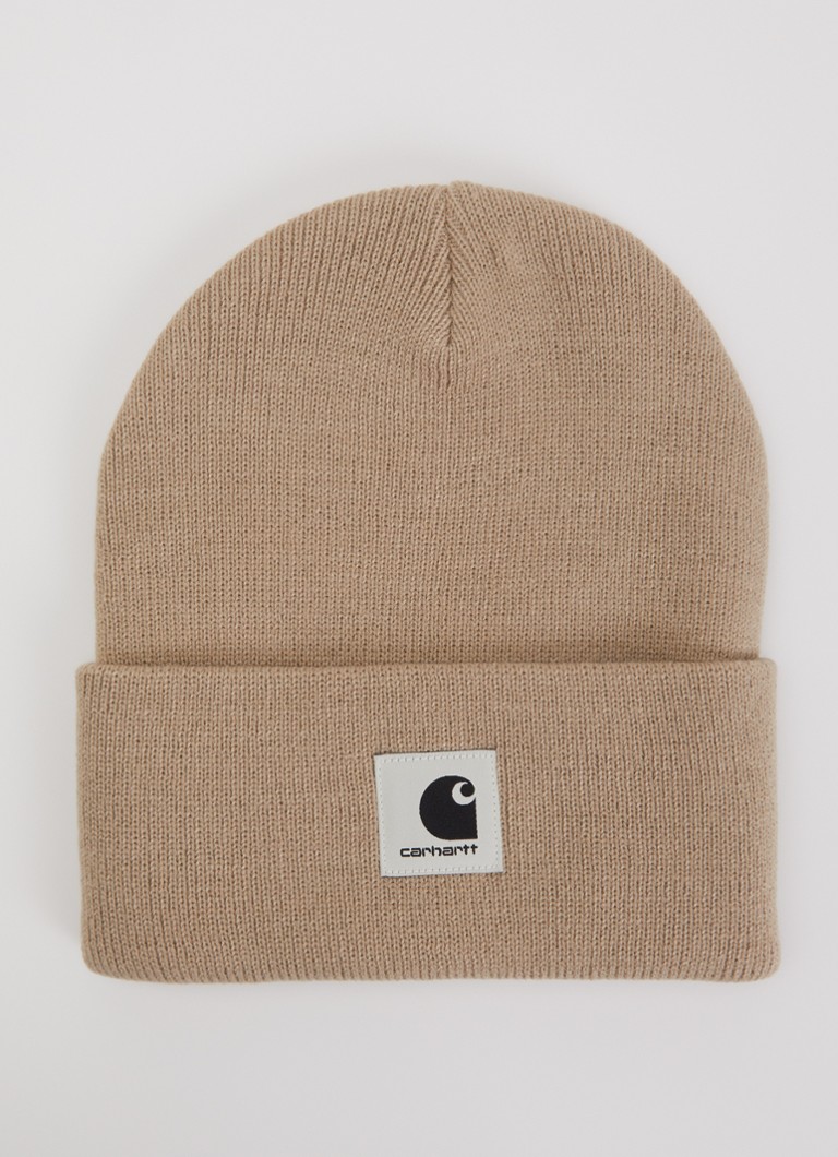 Carhartt WIP Dames Ashley fijngebreide muts met logo in de kleur Donkerbeige, maat: ONE SIZE