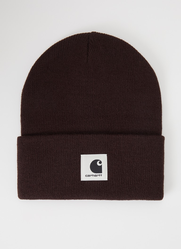 Carhartt WIP Dames Ashley fijngebreide muts met logo in de kleur Donkerbruin, maat: ONE SIZE