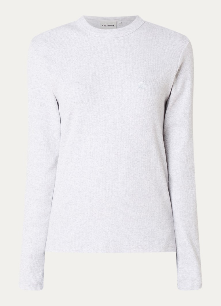 Carhartt WIP Dames Philipa longsleeve met ribstructuur en logoborduring in de kleur Grijs, maat: S